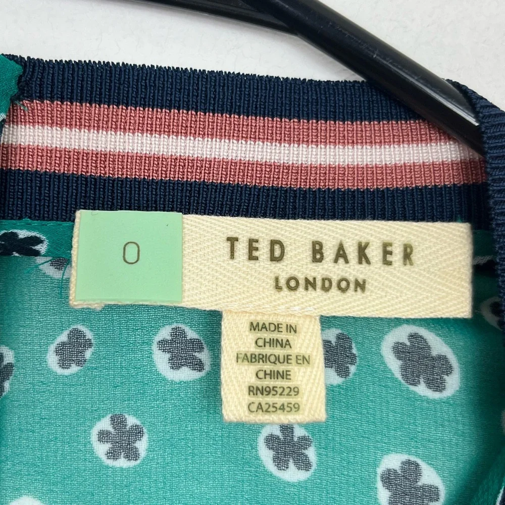 Ted Baker Sibella Green Floral Sheer Dress Sz 0 - Picture 7 of 14
